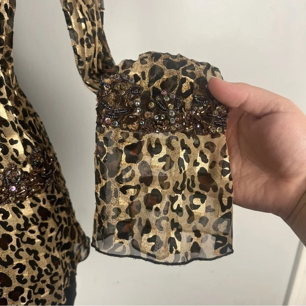 Vintage Y2K Mary L Couture animal print beaded button down ruffle top size small - Picture 3 of 7